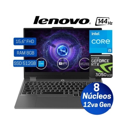 Notebook Lenovo LOQ 15IAX9 15.6" FHD IPS, Core i5-12450HX hasta 4.4GHz 8GB DDR5-4800MHz