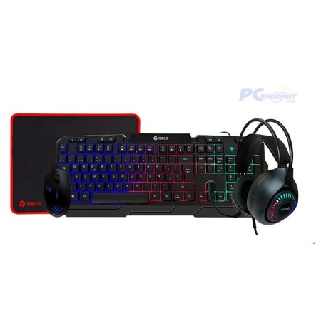 Combo TEROS TE-4063N, teclado multimedia, mouse, headset, mouse pad